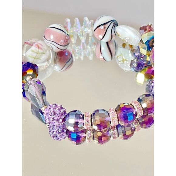 Purple Crystal Beaded Bracelet Set - Picture 7 of 16